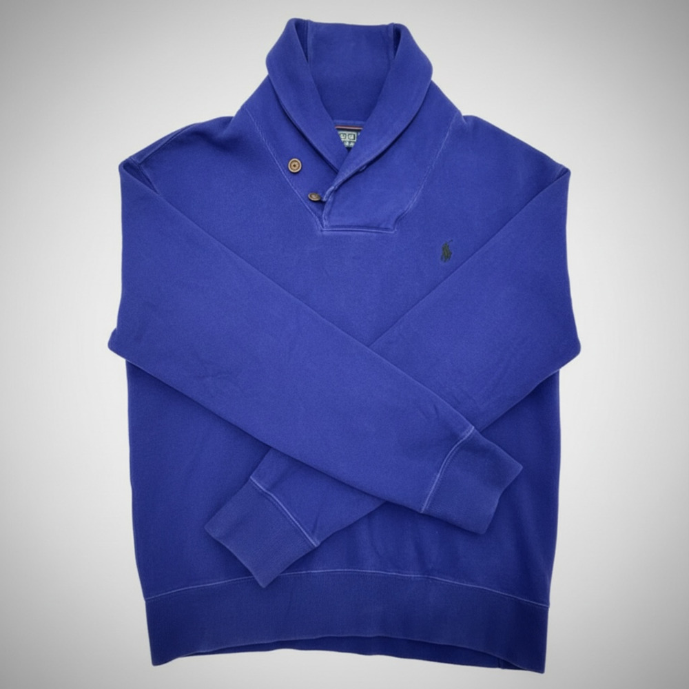 Polo Ralph Lauren Shawl Neck Sweatshirt Size M Blue Cotton